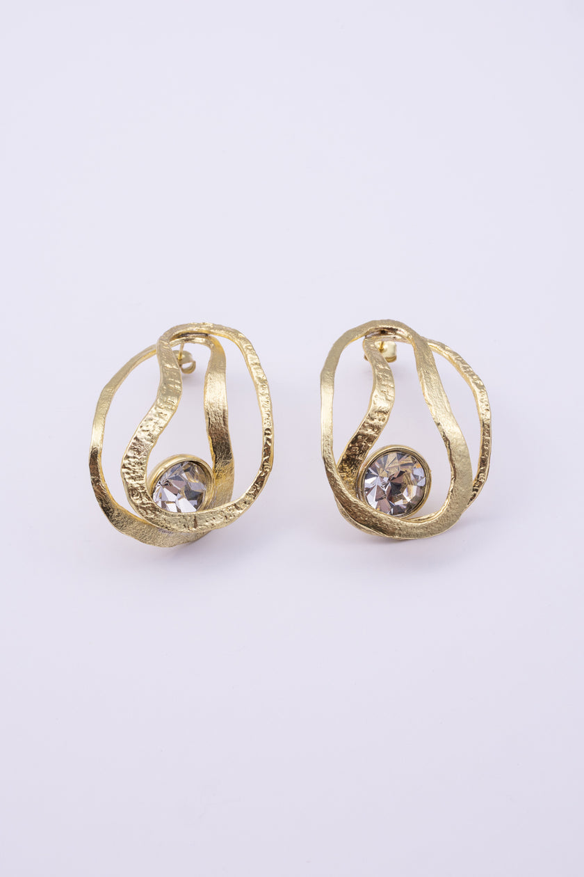 Boteh Earrings, handmade brass crystal statement earrings with paisley teardrop shape, gift for her