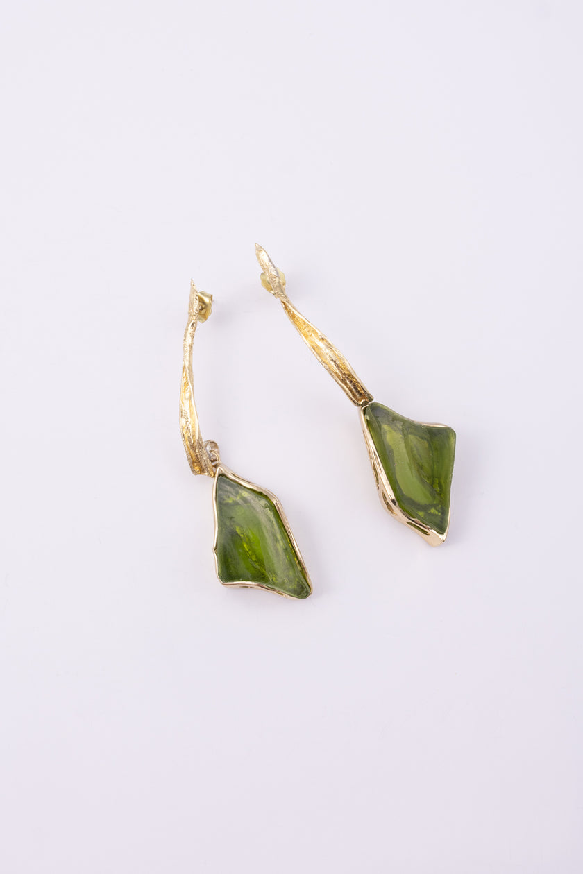 Kite Earrings, handmade brass resin stone statement earrings with organic kite shape, gift for her
