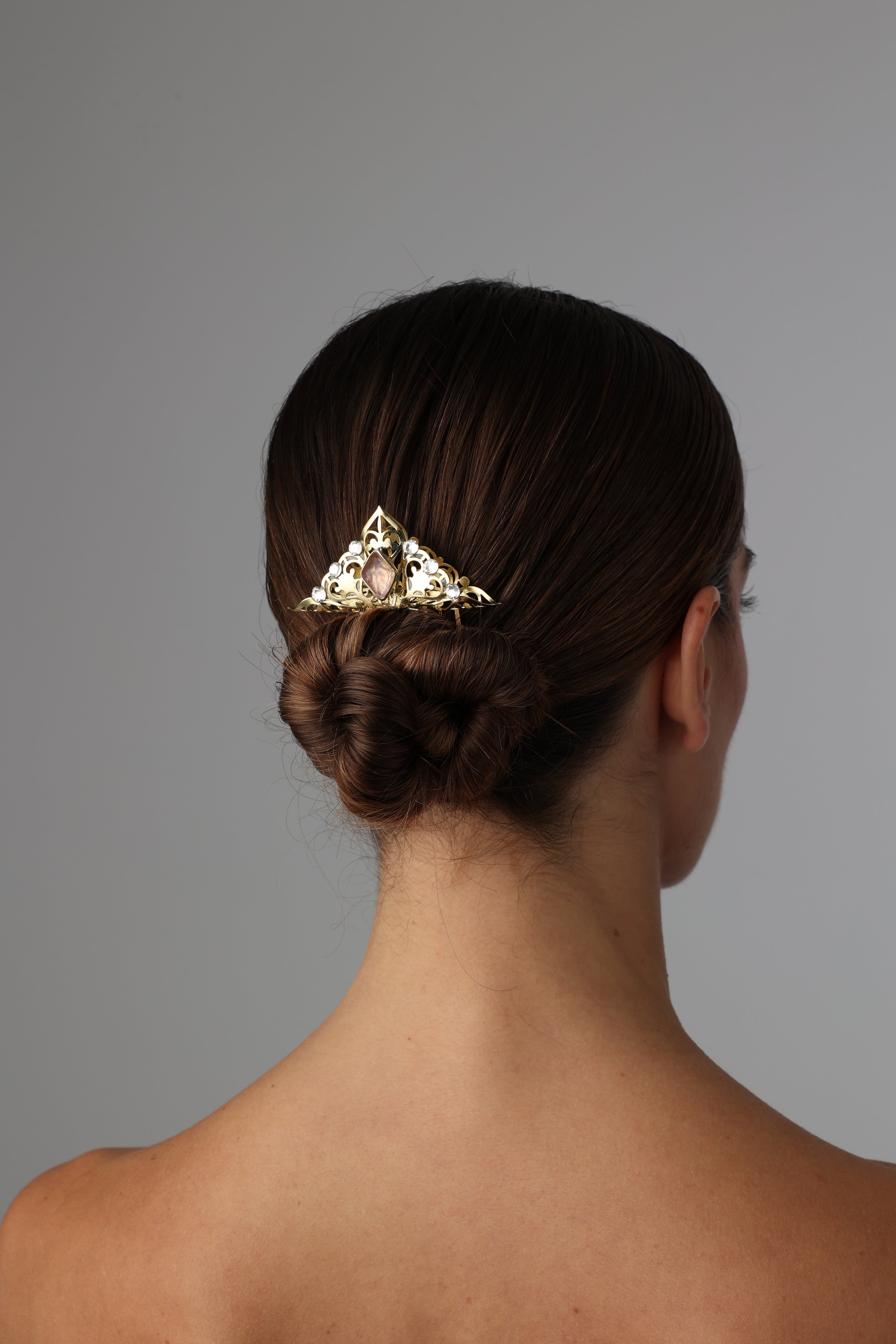 Handmade bronze hair comb with crystal accents, artisan-crafted in Athens, elegant hair accessory for updos and everyday wear