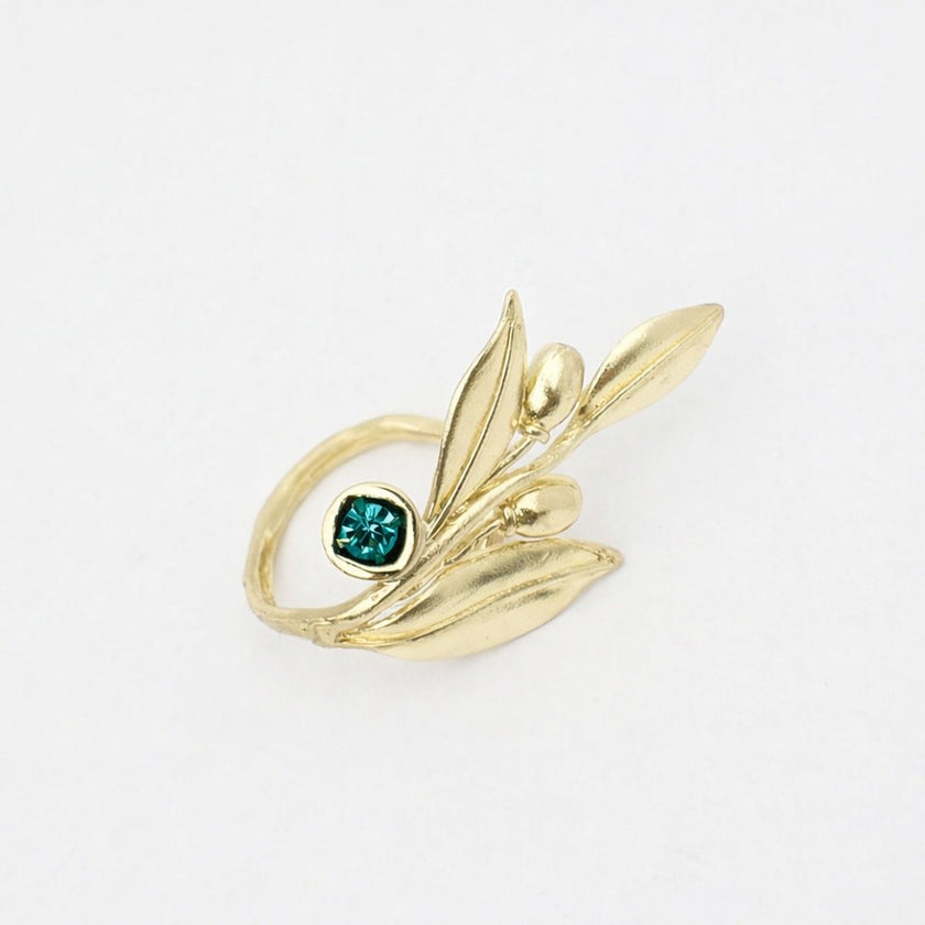 handmade brass artisan ring with crystal, unique designer jewelry made in Greece