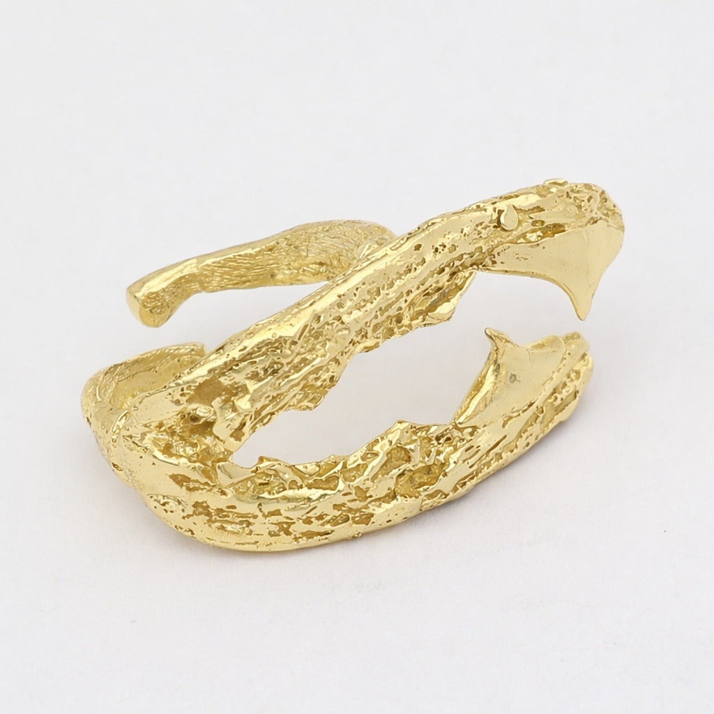 Claw Ring — handmade brass ring with wide wraparound textured body and detail
