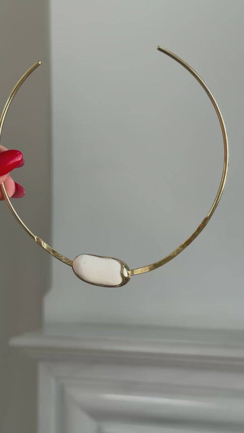 Earthpulse Necklace — handmade brass artisan collar necklace with resin stone, jewelry made in Greece
